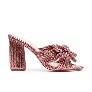 new Loeffler Randall Penny Knotted Lame Bow Mules in Rose Gold, Size 6
